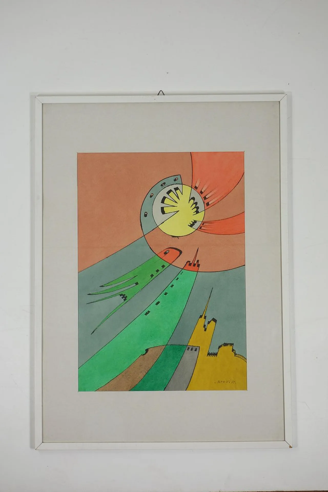 Vittorio Bravi, Composizione, opera su carta con cornice, anni '70 1