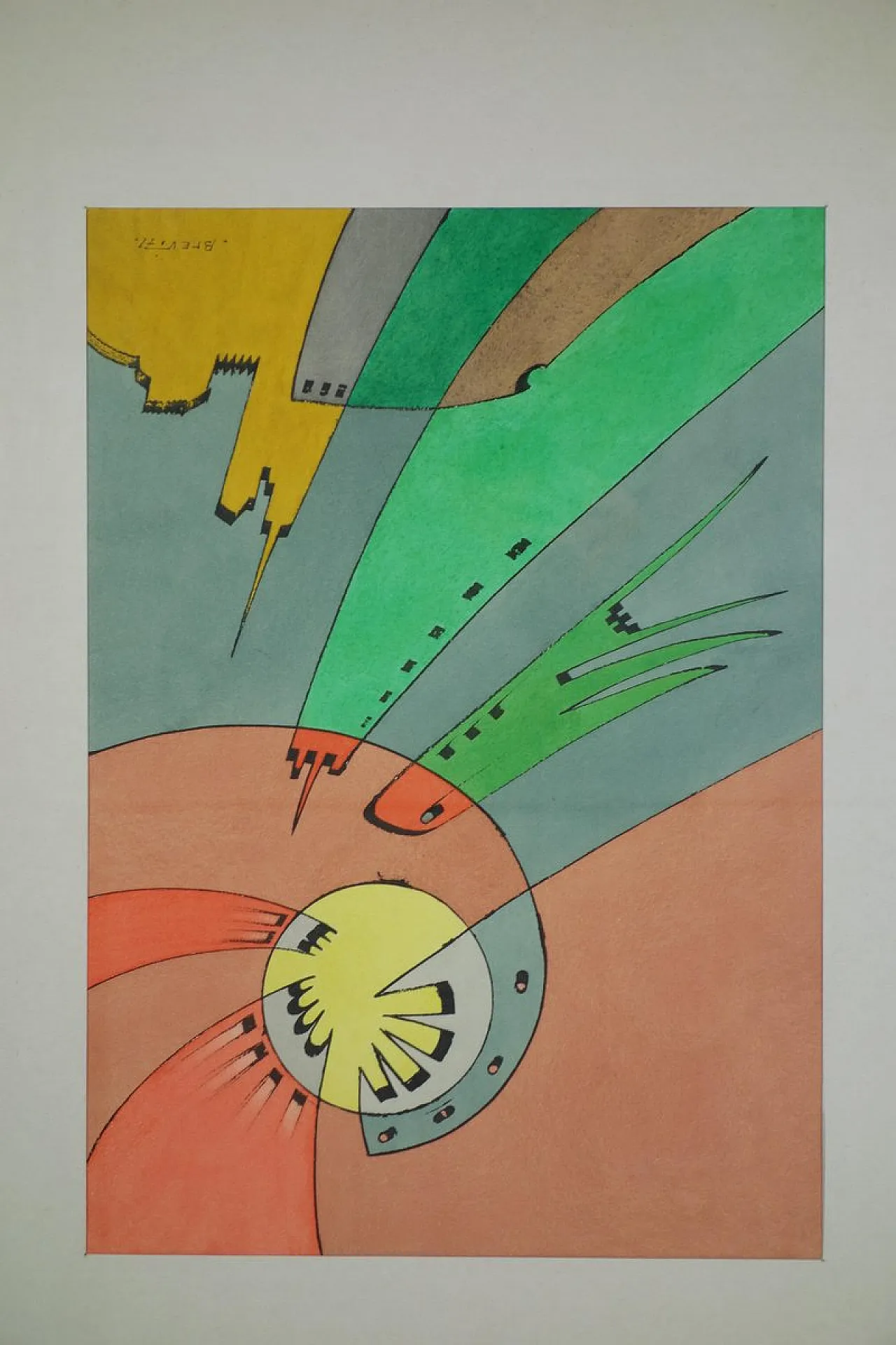 Vittorio Bravi, Composizione, opera su carta con cornice, anni '70 2