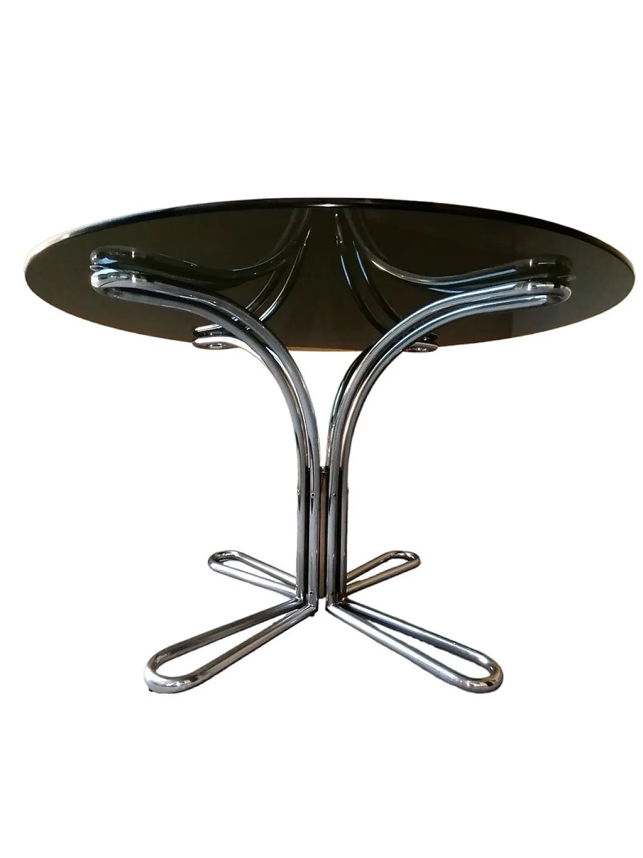 Tavolo e sedie in acciaio con ripiano in vetro di Giotto Stoppino, anni '70, set di 5 2