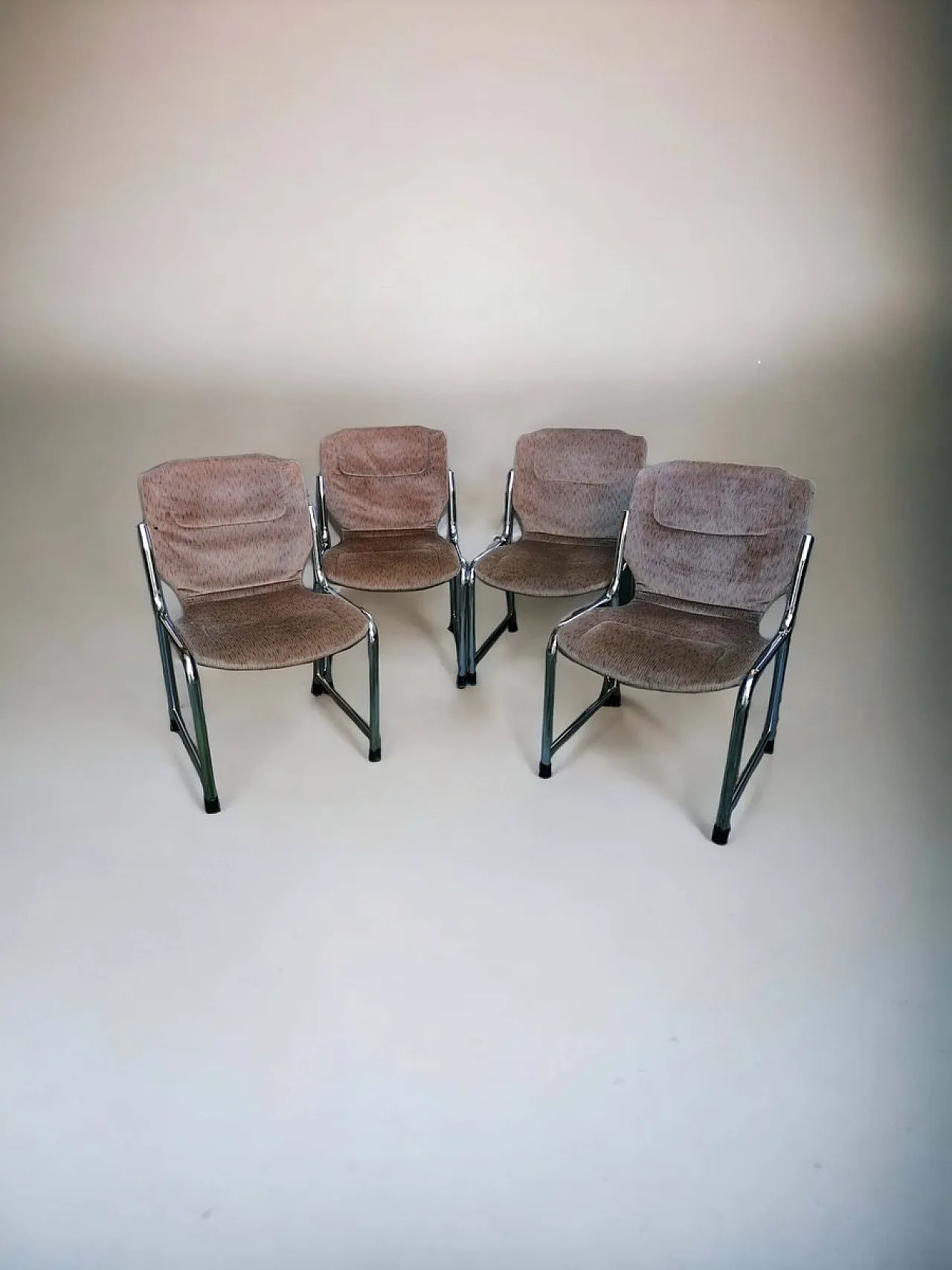 Tavolo e sedie in acciaio con ripiano in vetro di Giotto Stoppino, anni '70, set di 5 5