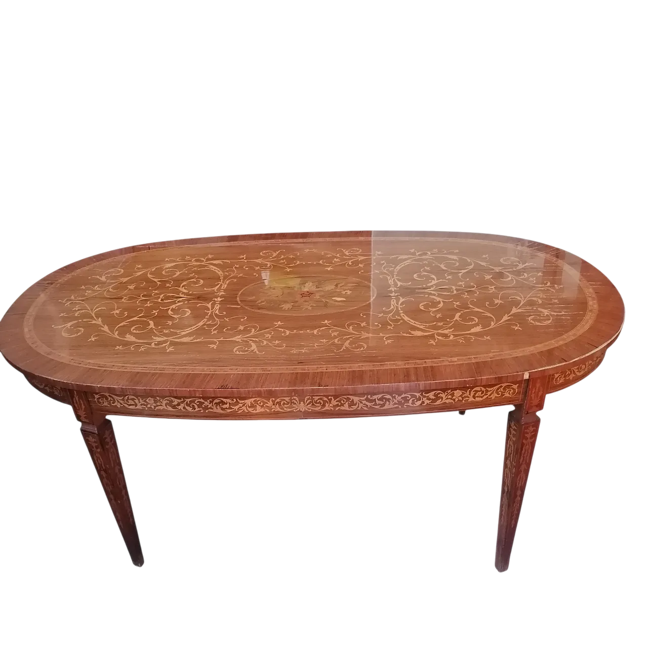 Italian Oval Inlaid Table, 1950s 10