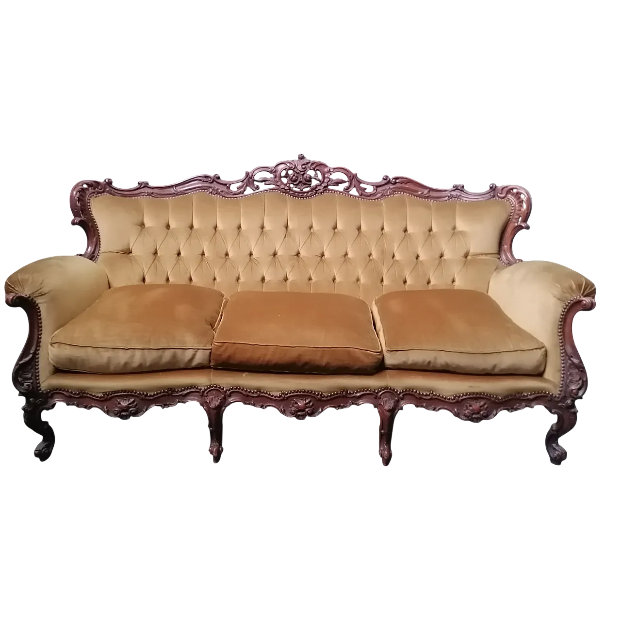 Divano barocco in velluto dorato, anni '50 9