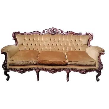 Divano barocco in velluto dorato, anni '50