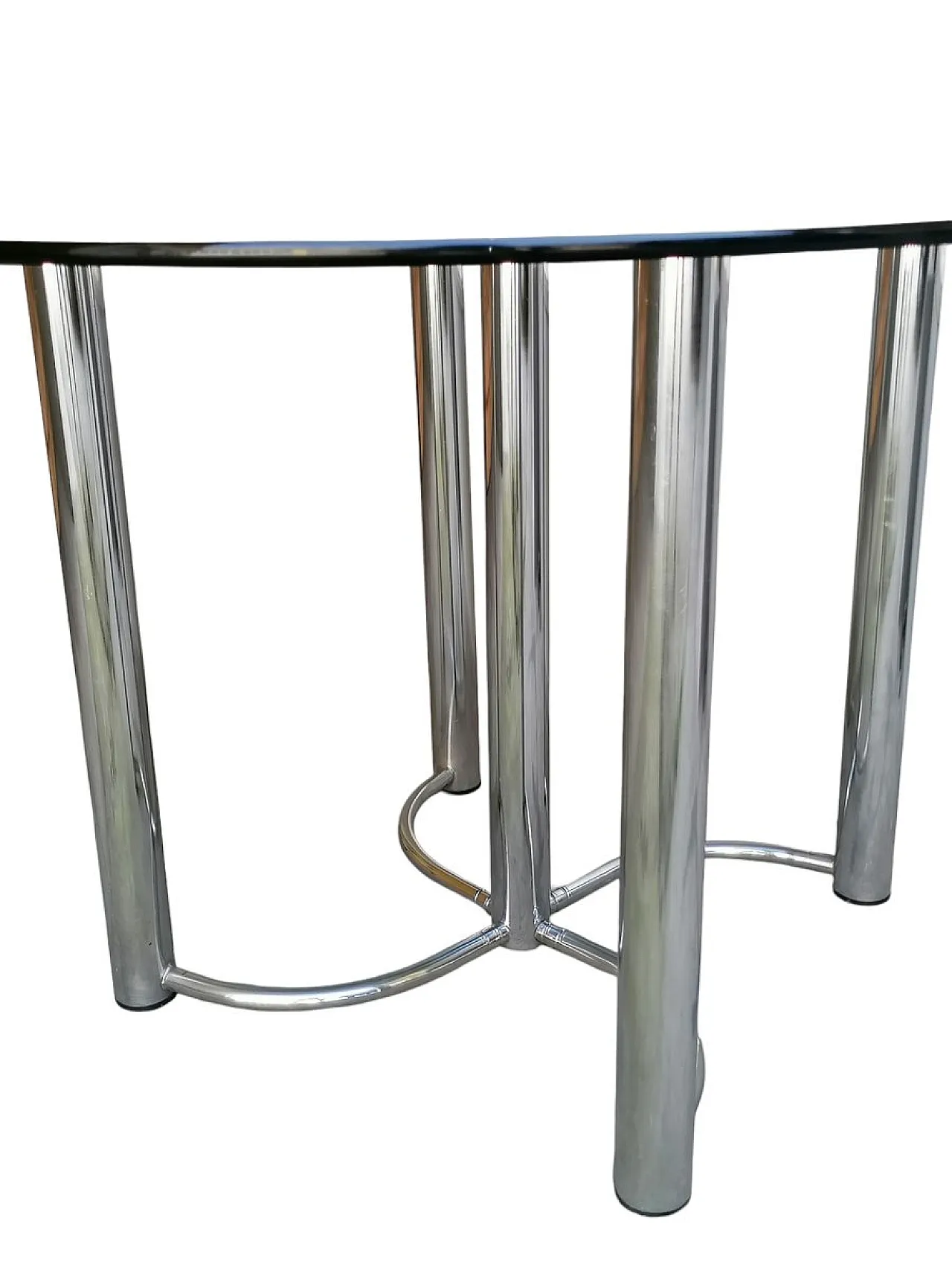 Tavolo rotondo in acciaio e vetro nero di Giotto Stoppino, anni '70 2