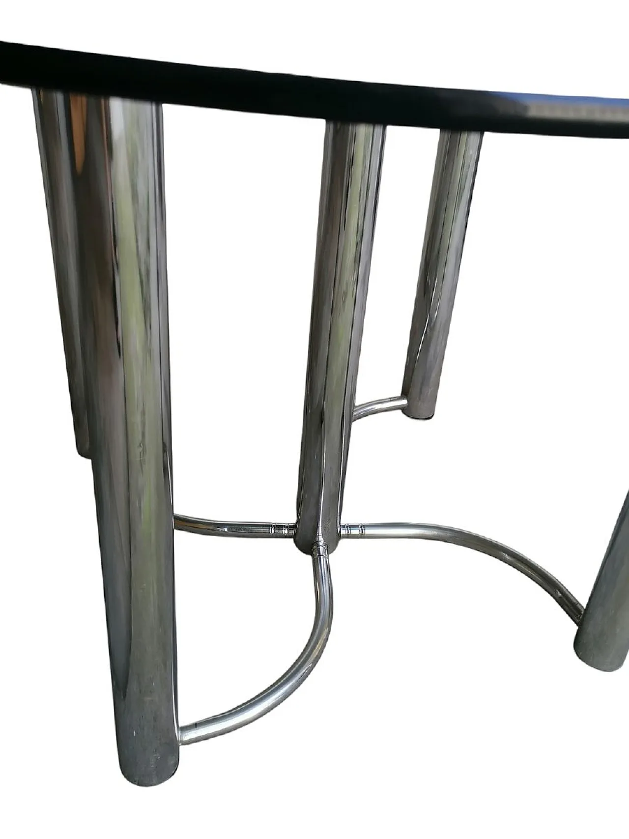 Tavolo rotondo in acciaio e vetro nero di Giotto Stoppino, anni '70 4