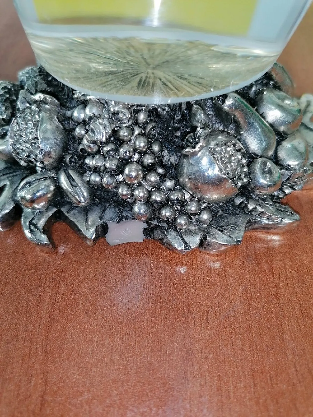 Vaso e portafrutta Murano con base resina placcata argento, anni '80 5
