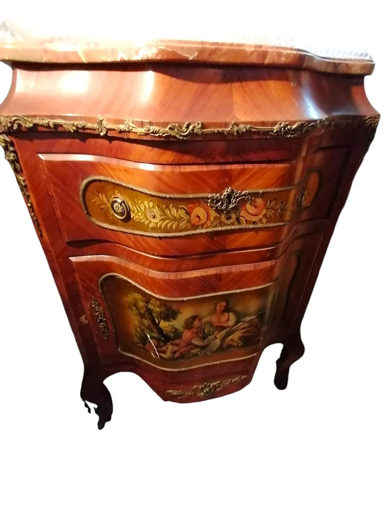 Small Chest of Drawers Inlaid with Bronzes and Bois De Rose Marble, 1890s 1