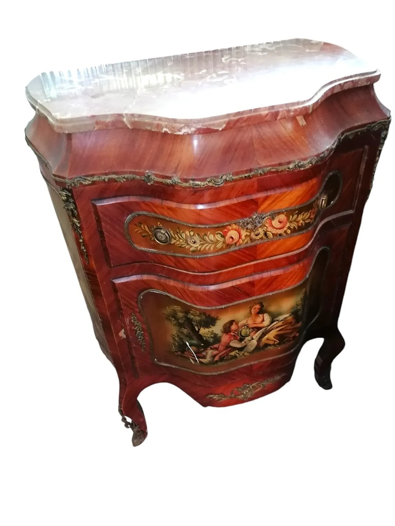 Small Chest of Drawers Inlaid with Bronzes and Bois De Rose Marble, 1890s 2