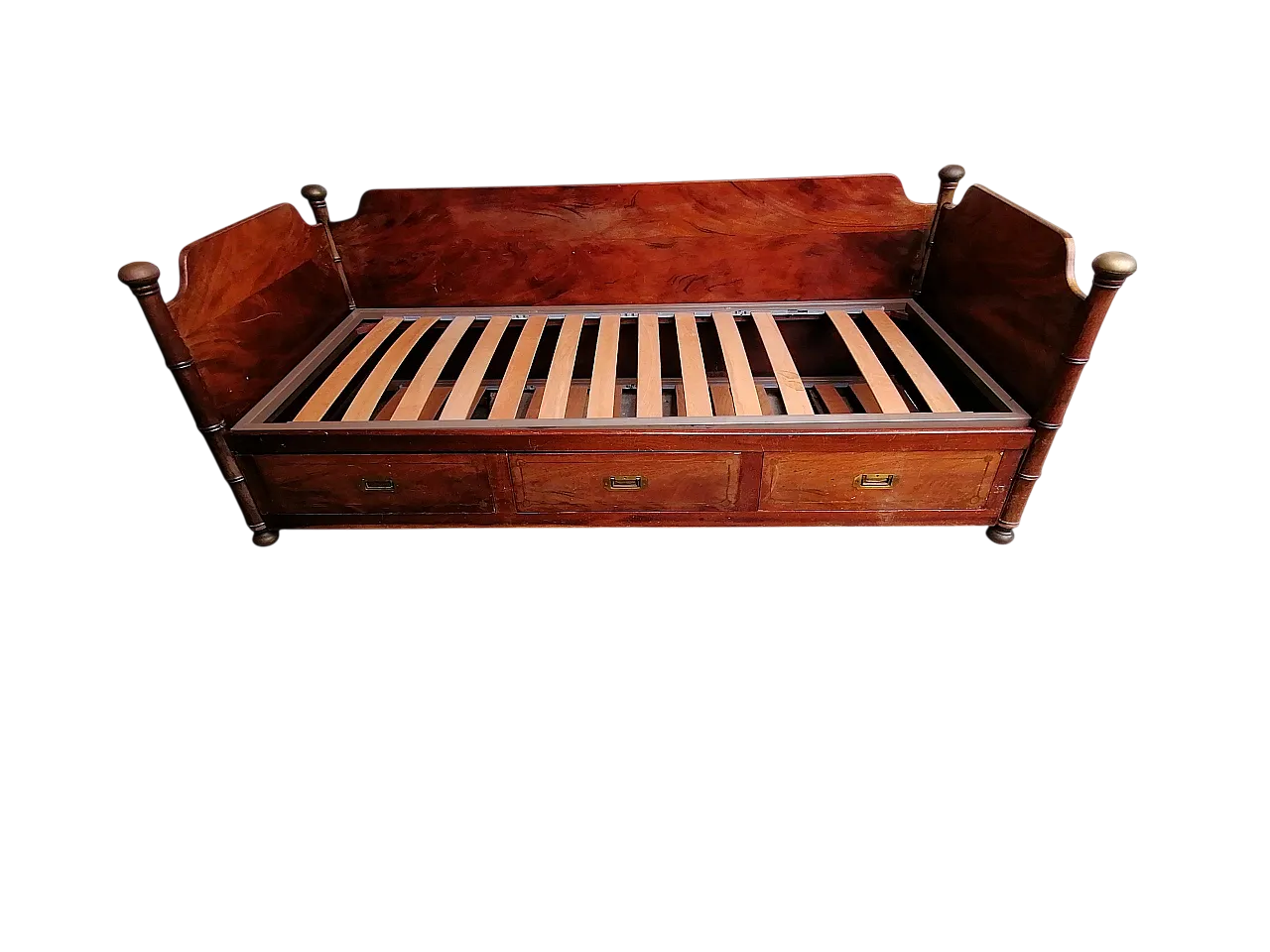 Divano letto inglese in stile nautico in mogano con accenti in ottone, 1890 10