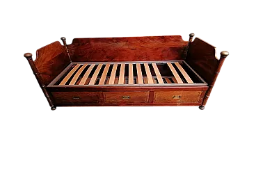 Divano letto inglese in stile nautico in mogano con accenti in ottone, 1890