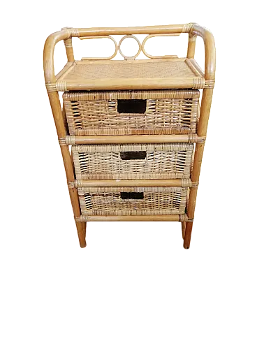 Cassettiera o comodino in bambù intrecciato, anni '70