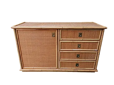 Credenza in bambù e rattan intrecciato a mano di Dal Vera, anni '70