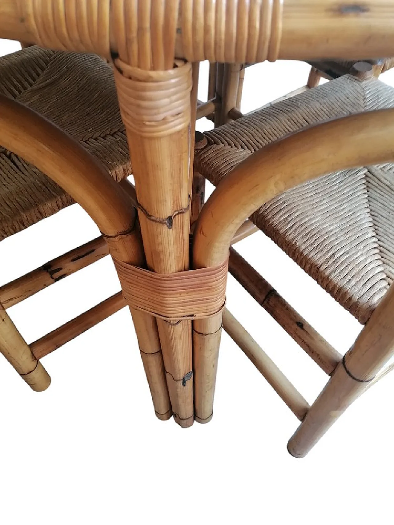 Tavolo da pranzo e 5 sedie in bambù,  anni '80 3