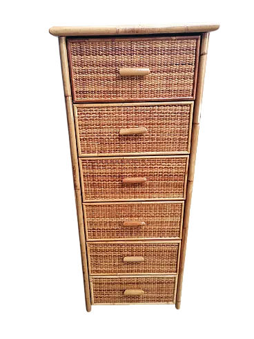 Cassettiera in canna, bambù e vimini, anni '70