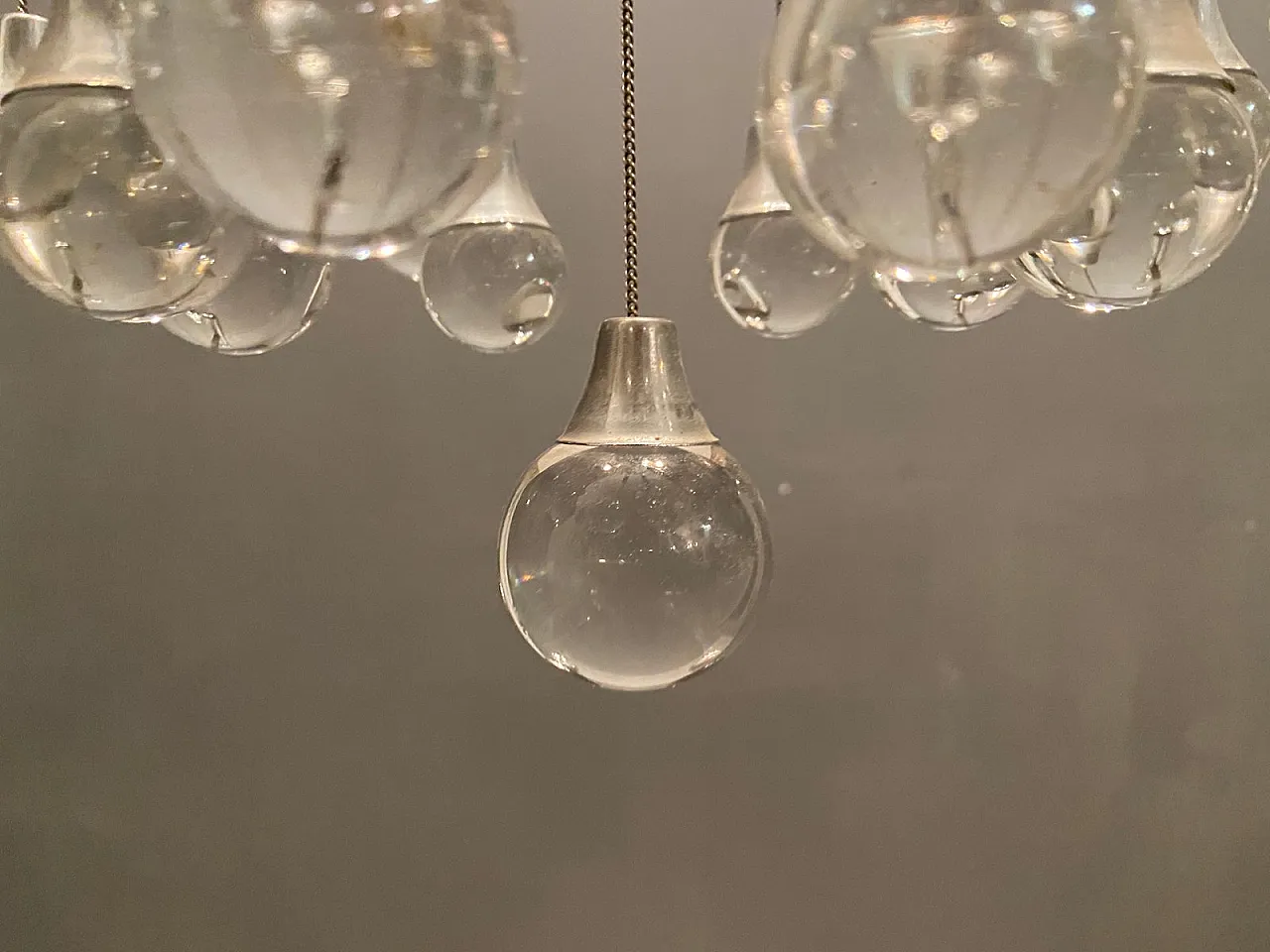 Lampadario Mid-Century in cristallo e metallo cromato di Gaetano Sciolari, anni '70 3