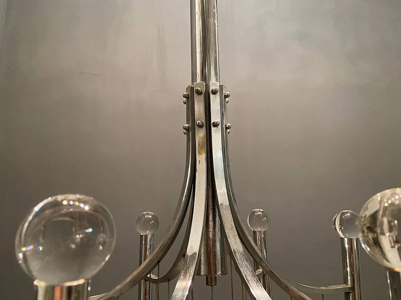 Lampadario Mid-Century in cristallo e metallo cromato di Gaetano Sciolari, anni '70 5