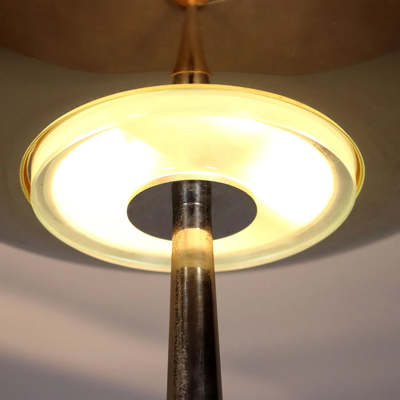 Lampada da terra in metallo ottonato, vetro e alluminio, '900 3