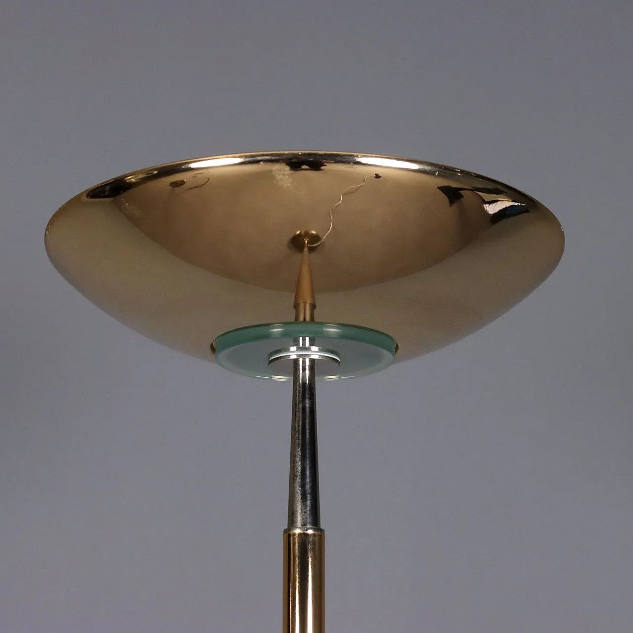 Lampada da terra in metallo ottonato, vetro e alluminio, '900 7