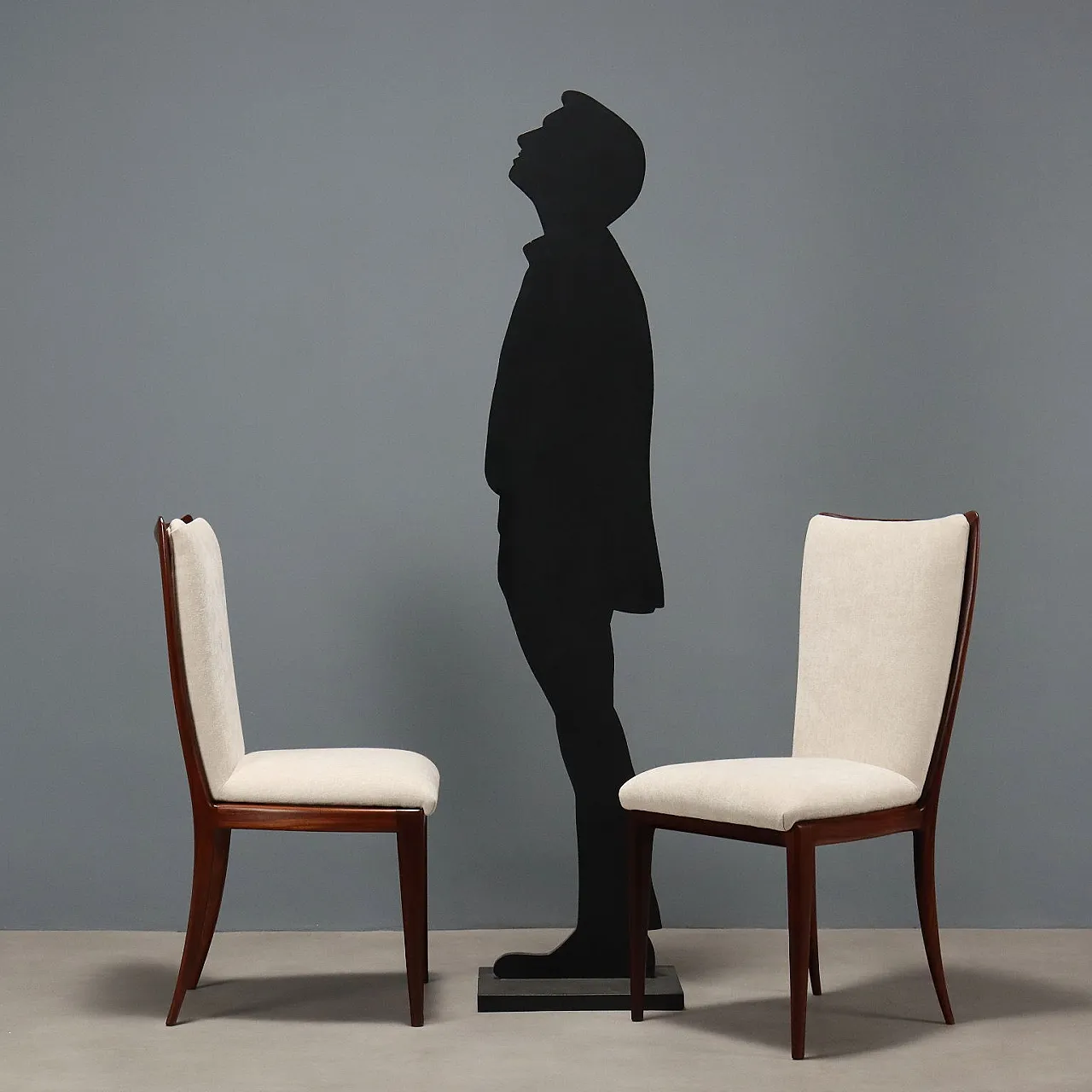 8 Sedie da pranzo in legno di faggio tinto e tessuto, '900 2