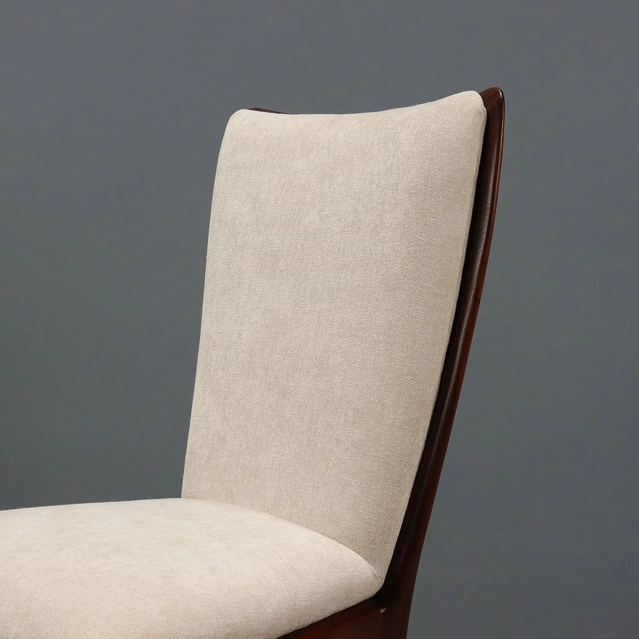 8 Sedie da pranzo in legno di faggio tinto e tessuto, '900 4