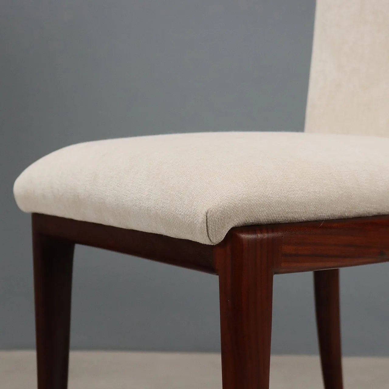 8 Sedie da pranzo in legno di faggio tinto e tessuto, '900 6