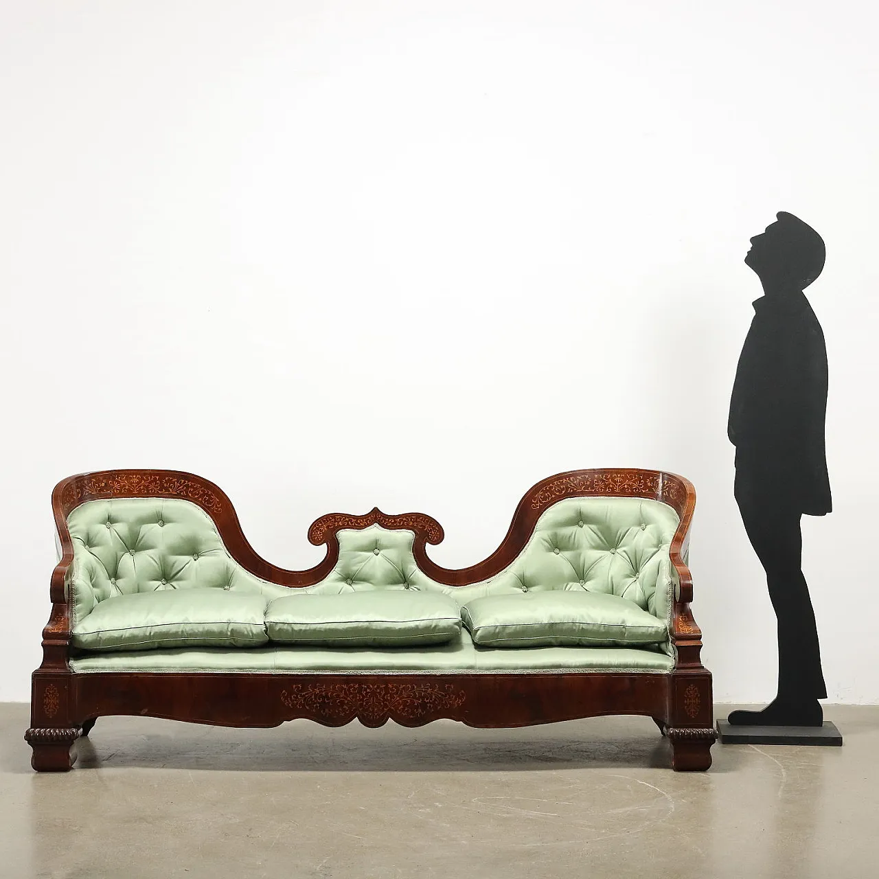 Grande divano in legno e tessuto, metà '800 2