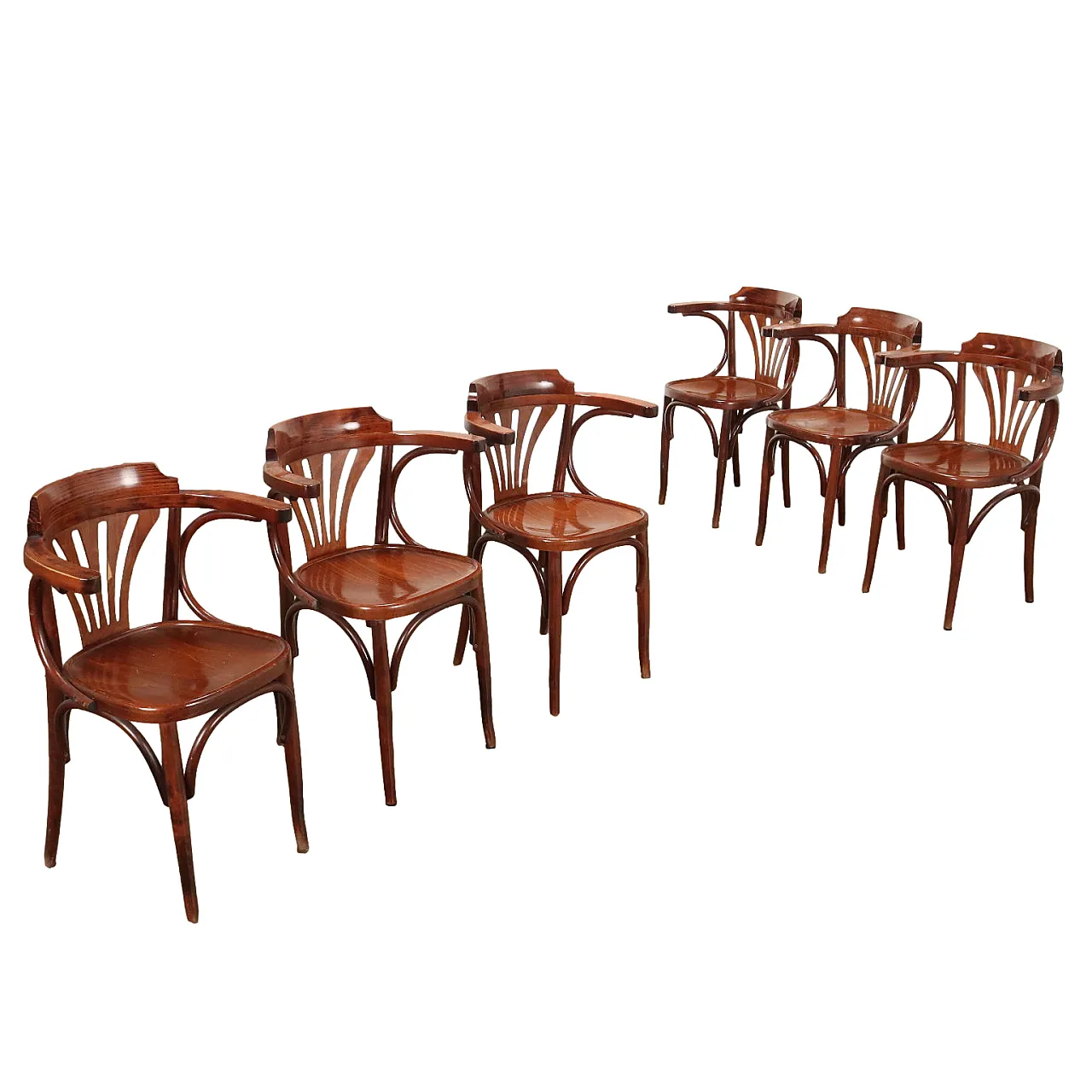 6 Sedie in stile Thonet in faggio curvo e verniciato, '900 1