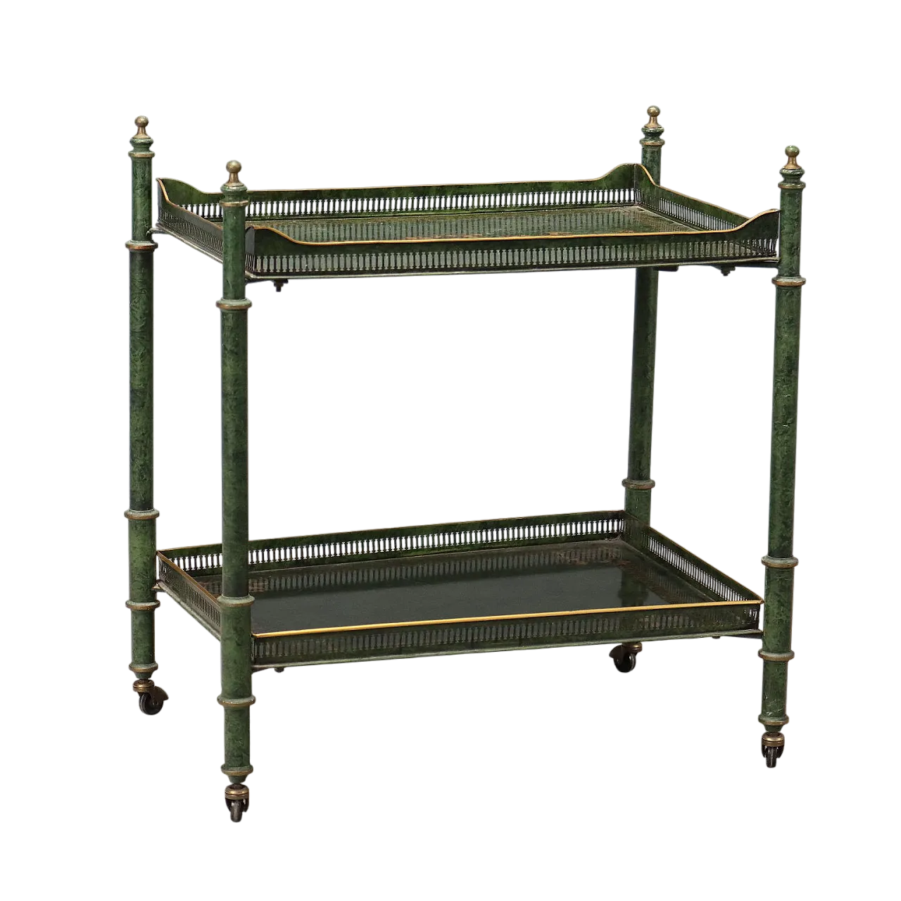 Carrello in ferro laccato a finto marmo, dipinto in oro, '900 11