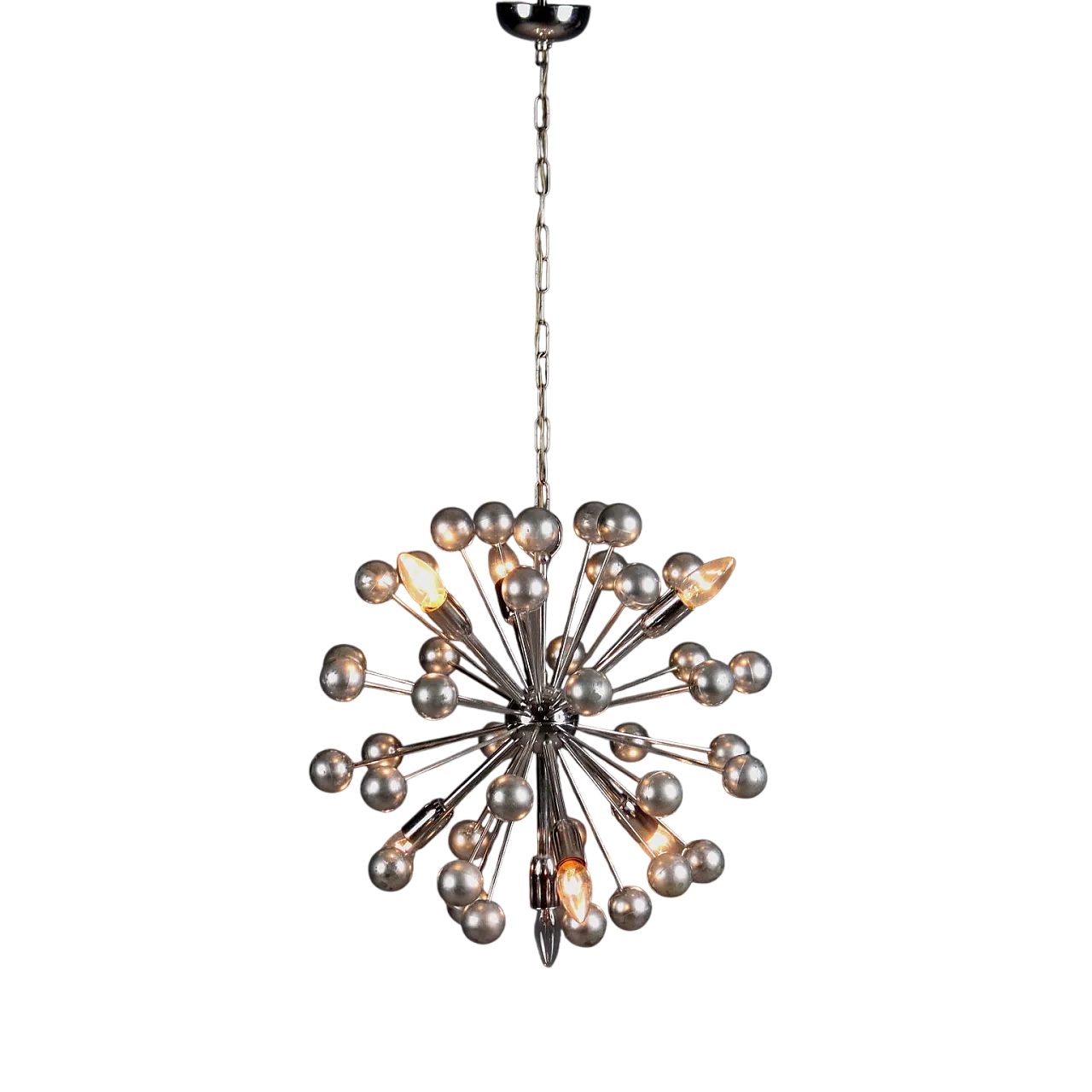 Lampada a sospensione in metallo e plastica cromata, '900 11