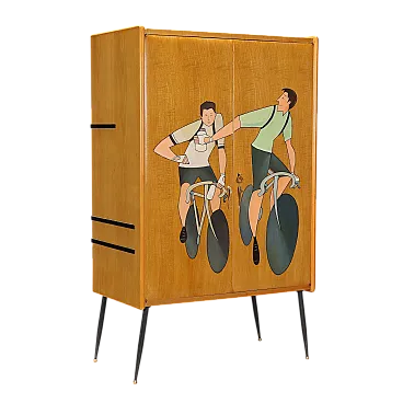 Armadio in metallo, ottone e mogano, '900