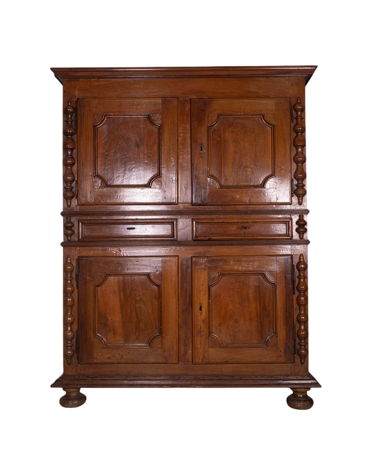 Credenza doppio corpo in legno massello con colonne tornite, '900 6