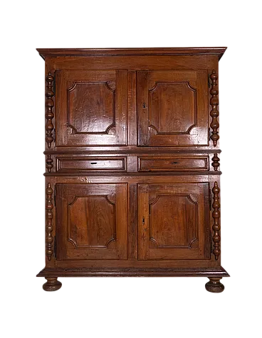 Credenza doppio corpo in legno massello con colonne tornite, '900