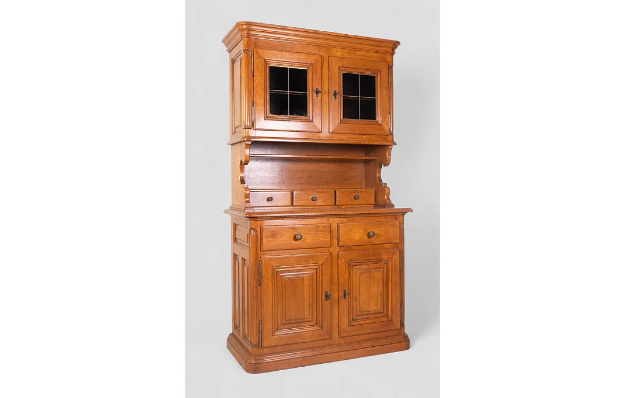 Credenza in legno massello con vetrina superiore e cassetti, '900 2