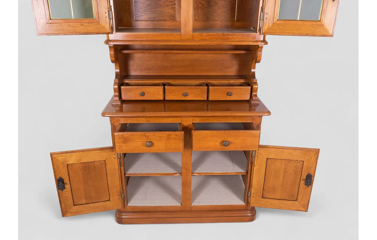 Credenza in legno massello con vetrina superiore e cassetti, '900 8