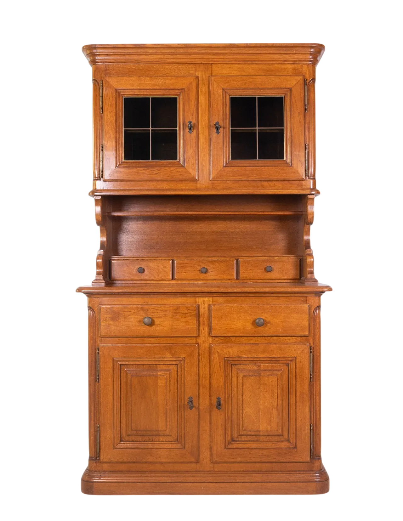 Credenza in legno massello con vetrina superiore e cassetti, '900 12