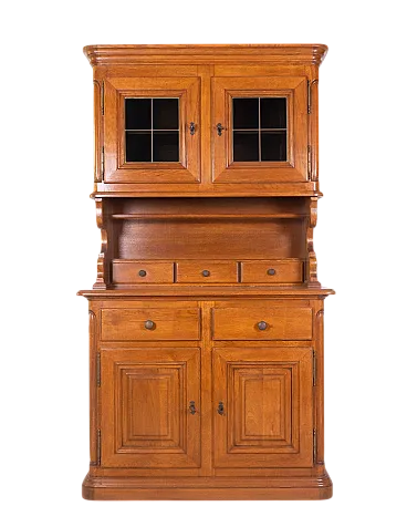 Credenza in legno massello con vetrina superiore e cassetti, '900