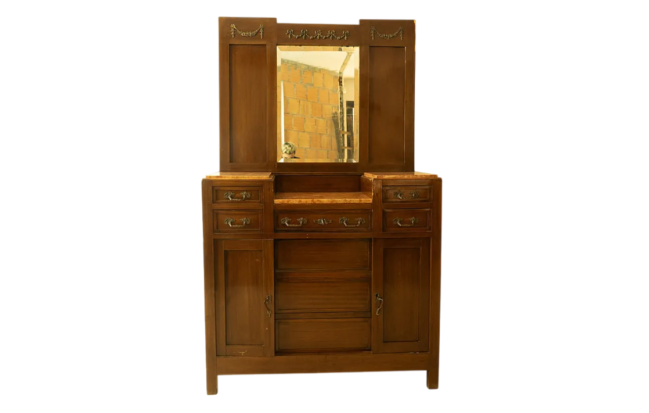 Cassettiera in legno con piano in marmo e grande specchiera, '900 6