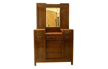 Cassettiera in legno con piano in marmo e grande specchiera, '900