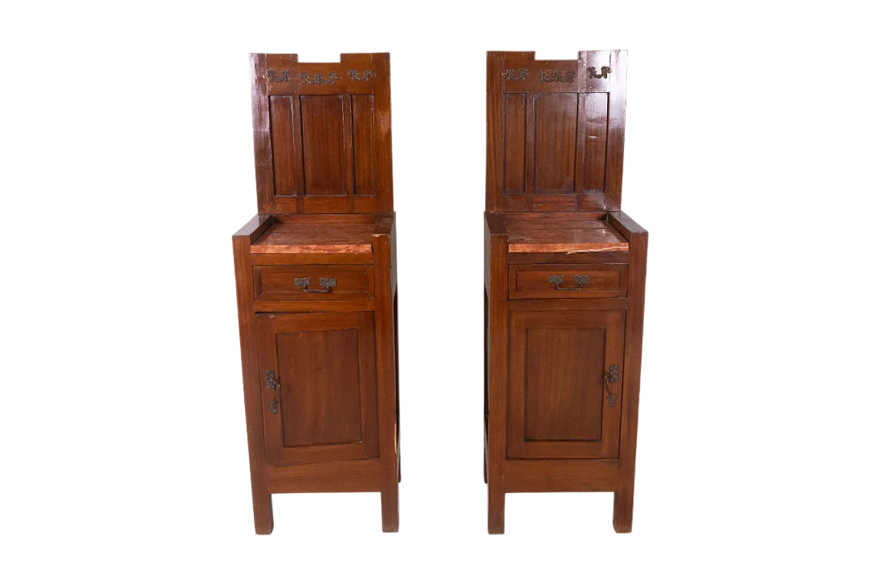 Coppia di comodini in legno con piano in marmo rosso, '900 8