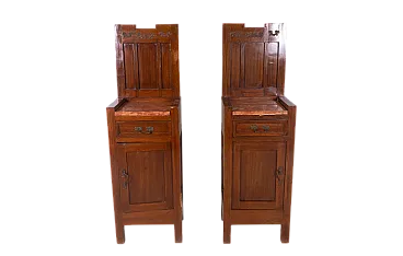 Coppia di comodini in legno con piano in marmo rosso, '900