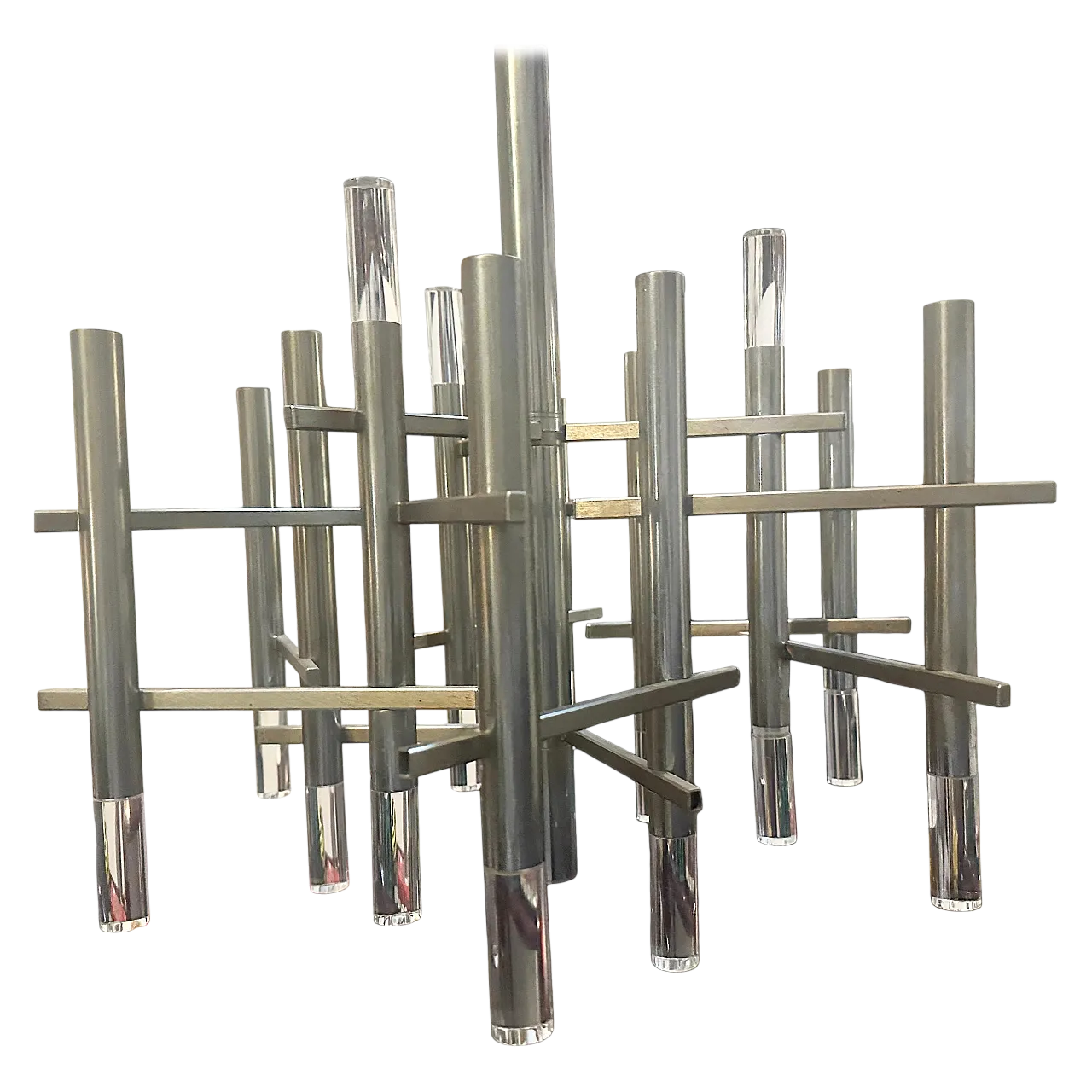 Lampadario in metallo e plexiglass di Gaetano Sciolari, anni '70 14