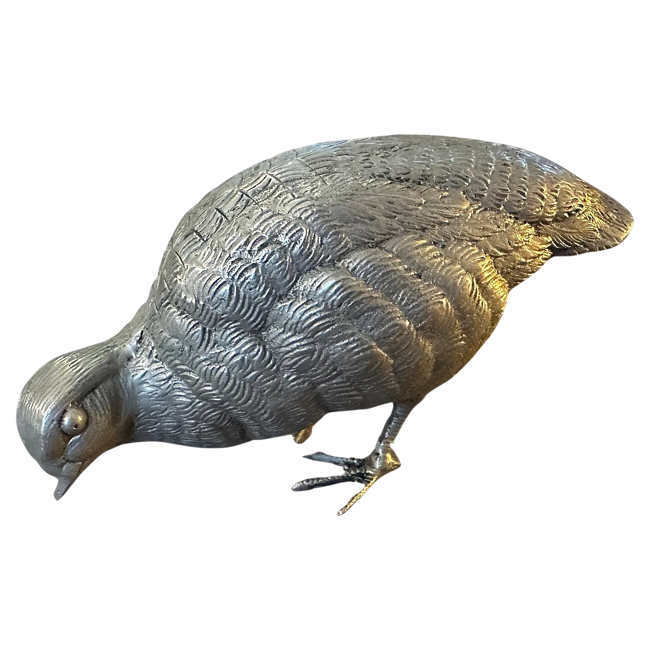 Silver plated metal partridge paperweight by Gucci, 1980s 13