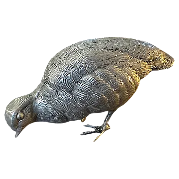 Silver plated metal partridge paperweight by Gucci, 1980s