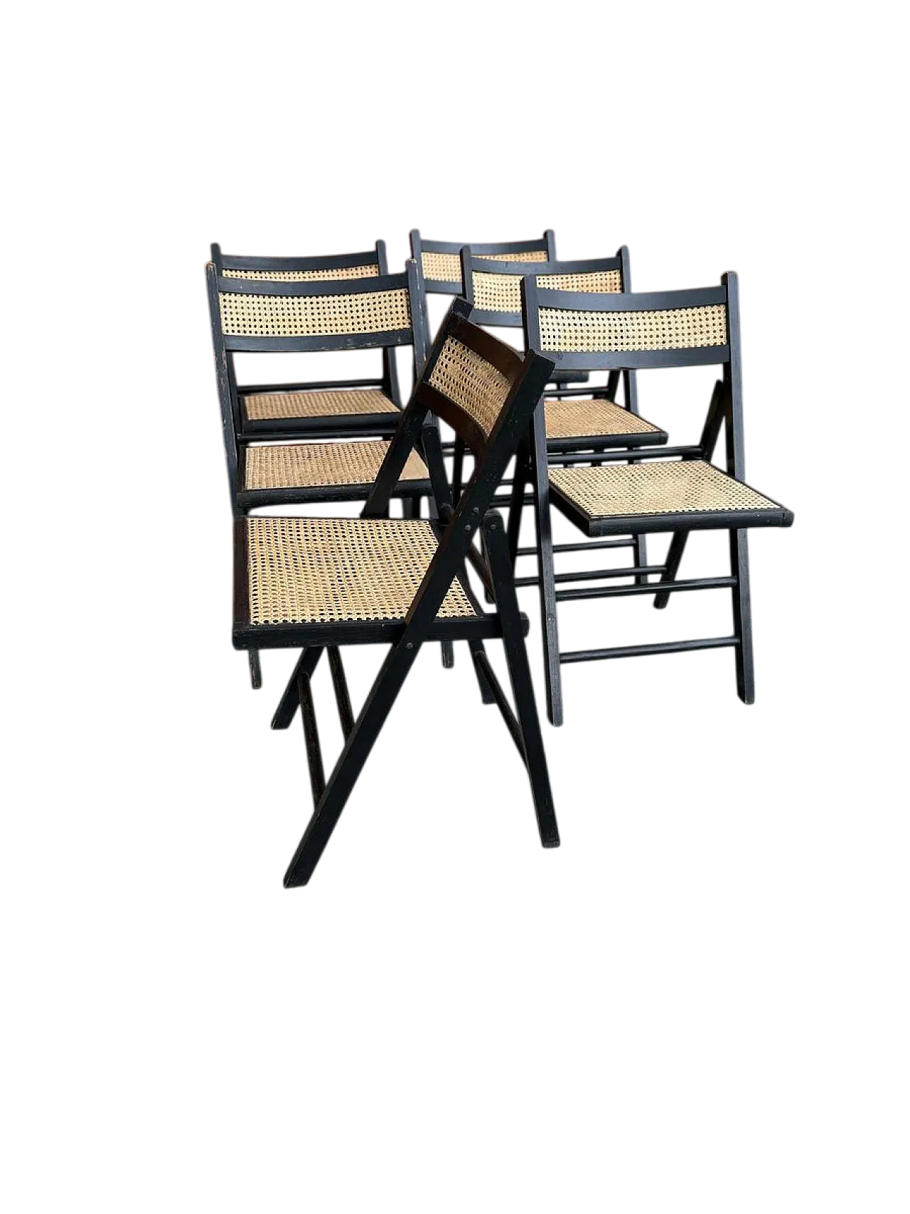 5 Folding chairs with cane seats, 1970s 7