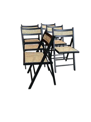 5 Sedie pieghevoli con sedile in canna, anni '70