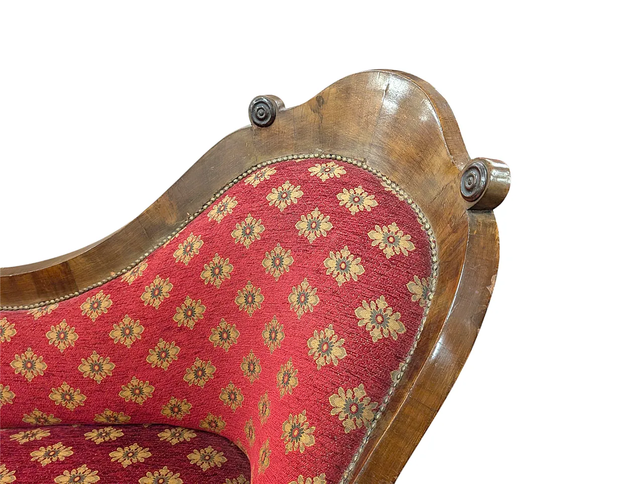 Divano in noce e tessuto rosso 3 posti, stile Neoclassico, '800 2