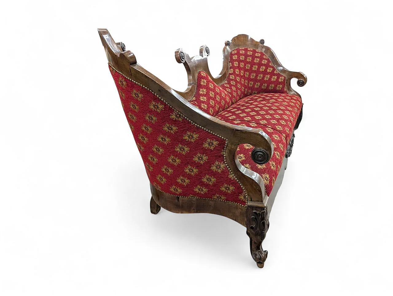 Divano in noce e tessuto rosso 3 posti, stile Neoclassico, '800 6