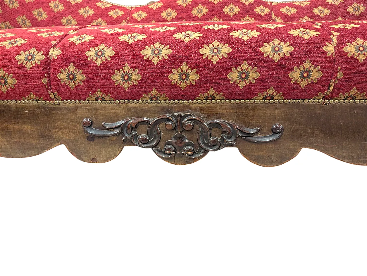 Divano in noce e tessuto rosso 3 posti, stile Neoclassico, '800 7