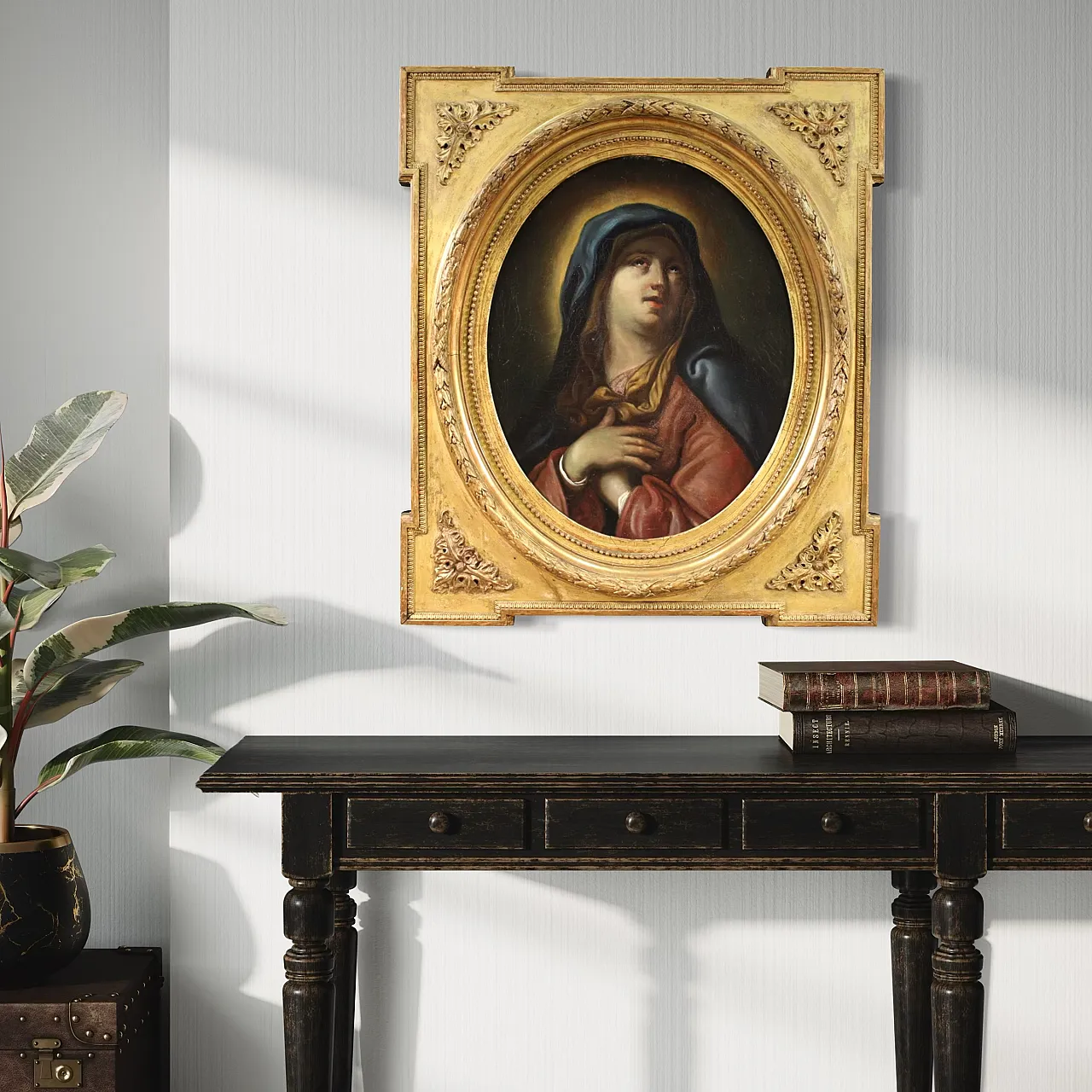 Ancient Italian painting, Virgin of Sorrows, 17th century 4