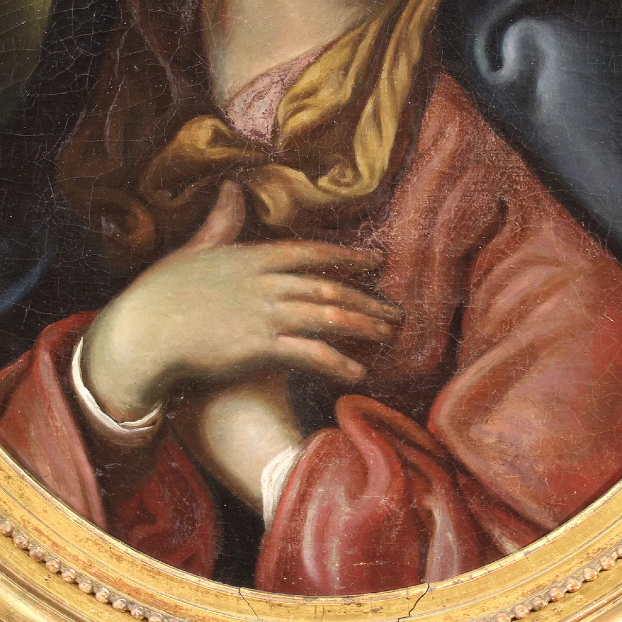 Ancient Italian painting, Virgin of Sorrows, 17th century 6